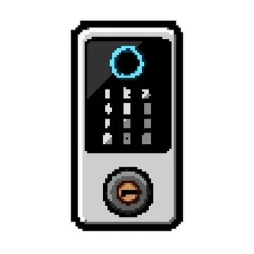 Software facial recognition lock pixel art vector illustration Stock Illustration