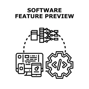 Software feature preview concept development process Stockillustratie