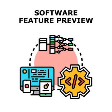 Software feature preview concept development process Ilustración de archivo