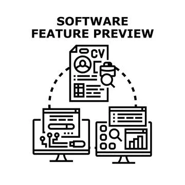 Software feature preview concept with documents and monitors イラスト素材