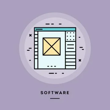 Software, flat design thin line banner. Vector illustration. Illustrazione stock