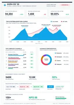 Software Global Launch Performance Report and Data Analytics Dashboard Illustrazione stock