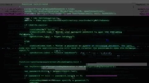 Software hacker code with digital interference Stockfoto's