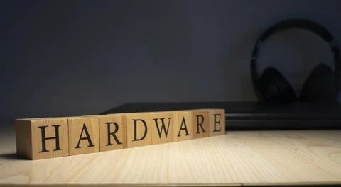 Software hardware update and upgrade words made of wooden cubes . Close up Foto stock