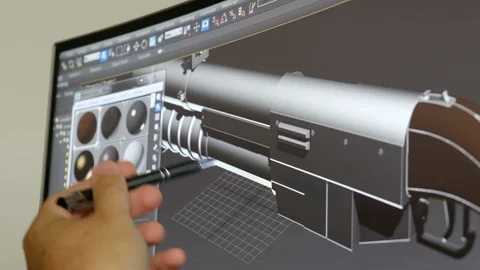 Software house videogames game design 3D software hand pen explain shotgun model Stock Footage 123521659