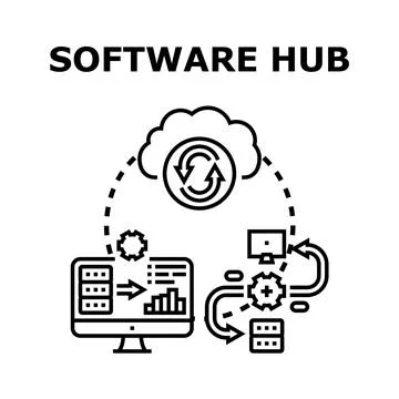 Software hub concept with digital data processing Stockillustratie