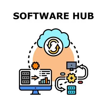 Software hub concept with digital data processing イラスト素材