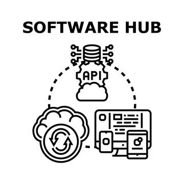Software hub connecting devices, data, and cloud api イラスト素材