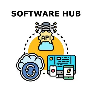 Software hub connecting devices, data, and cloud api Stock Illustration