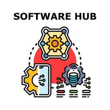 Software hub connecting diverse it development solutions Illustrazione stock