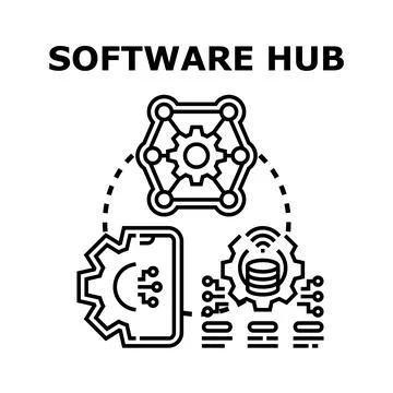 Software hub connecting diverse it development solutions Illustrazione stock