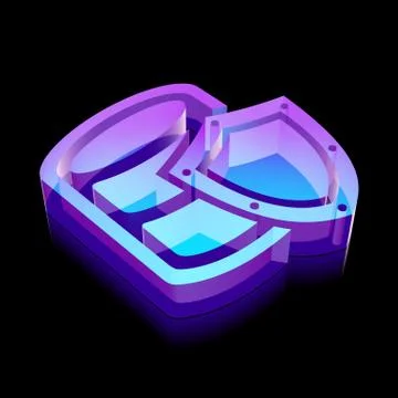 Software icon: 3d neon glowing Database With Shield made of glass, vector Illustrazione stock