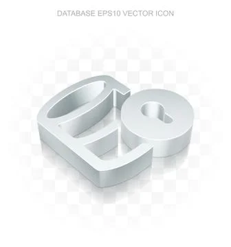Software icon: Flat metallic 3d Database With Lock, transparent shadow EPS 10 Stock Illustration