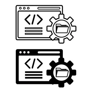 Software Icons. Black and White Vector Icons. Computer File Folder, Gear, a.. Illustrazione stock