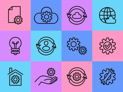 Software icons. Computer technology. Web security. Global network connection. Stock Illustration