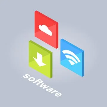 Software Icons with Download, Cloud Storage, Wi-Fi Illustrazione stock