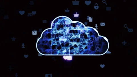 Software icons flow under abstract cloud Stock Footage 94457831