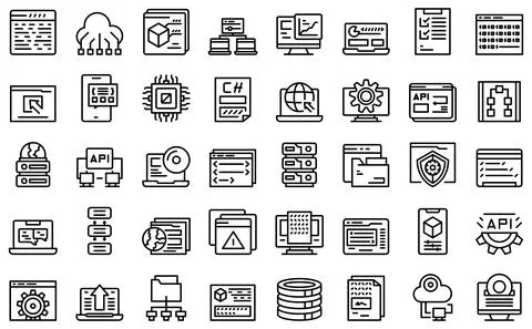 Software icons set outline vector. Business network Stock Illustration