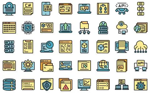 Software icons set vector flat Stock Illustration