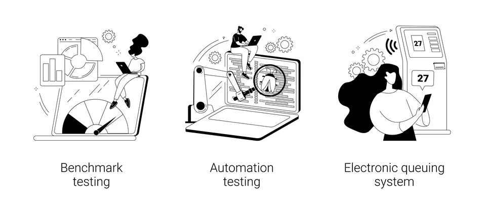 Software implementation abstract concept vector illustrations. Illustrazione stock