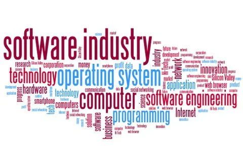 Software industry issues and concepts word cloud illustration. Word collage c Stock Illustration