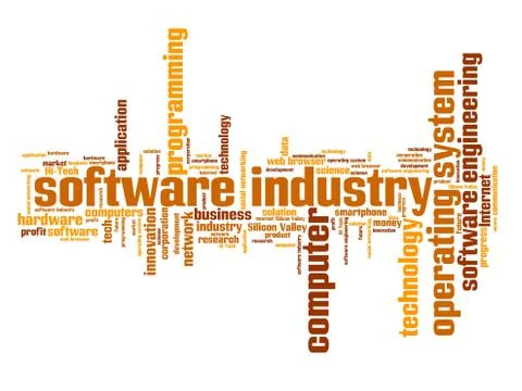 Software industry issues and concepts word cloud illustration. Word collage c Stock Illustration
