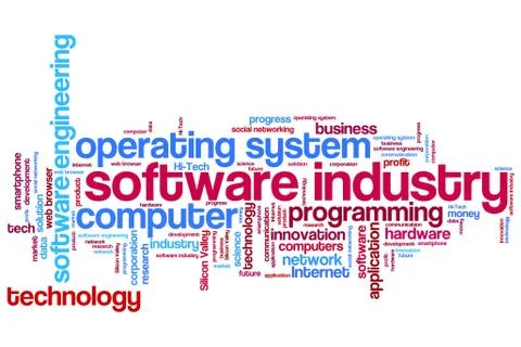 Software industry issues and concepts word cloud illustration. Word collage c Illustrazione stock