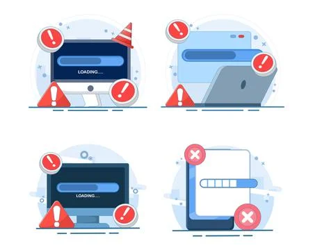 Software installation failure set illustrating update errors Ilustração Stock