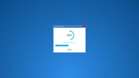 Software installation progress bar loading on blue desktop screen Vídeo Stock 346837833