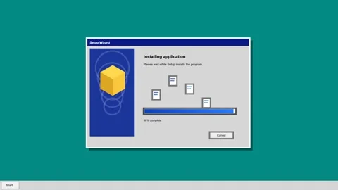 Software installation wizard progress bar loading in 4K Stock-Footage 347390881