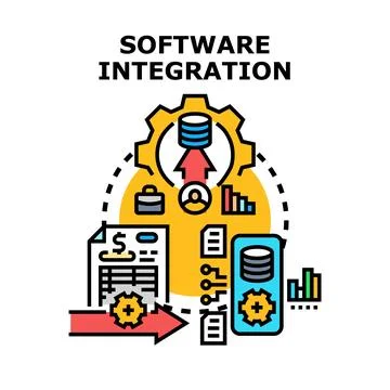 Software integration connecting technology solutions and data systems Stock-Illustration