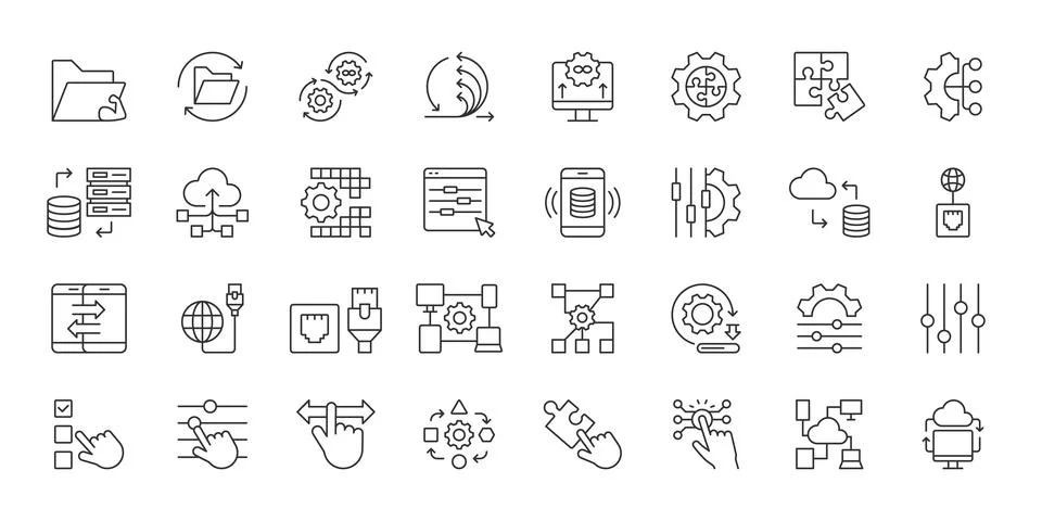 Software Integration icons in line design. software, integration, api, system Stock Illustration