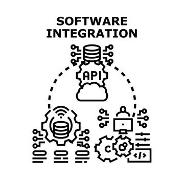 Software integration process connecting different systems and data イラスト素材