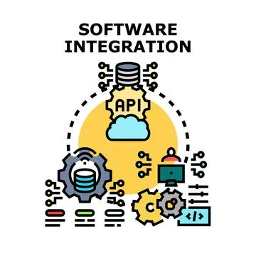 Software integration process connecting different systems and data Stockillustratie