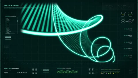 Software interface analyzes microbiological composition of the dna double helix Stock Footage 201049490
