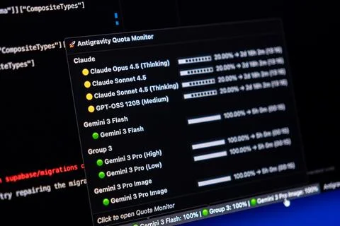A software interface displaying an artificial intelligence model quota monitor 写真素材