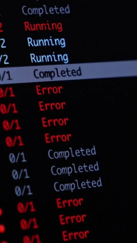 A software interface displays a list of system task statuses with completed, Stock Footage 346526083