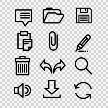 Software interface icons set black and white simple line style vector clip arts Illustrazione stock