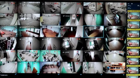 Software interface, multi-camera video surveillance monitors with split screen Stock Footage 255801597