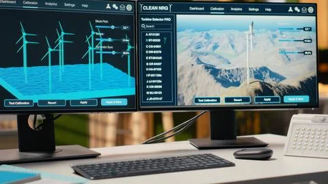 Software interface on PC used for planning wind farm layouts Stock Photos
