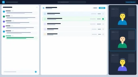 Software interface for remote team collaboration and video calls. 4K 스톡 동영상 342898401
