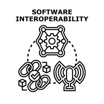 Software interoperability concept combining data and communication Ilustración de archivo