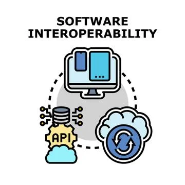 Software interoperability ensuring seamless system integration and data exc.. Stock Illustration