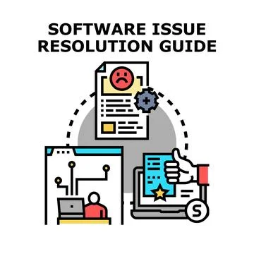 Software issue resolution guide for problem solving Stock Illustration