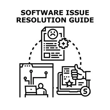 Software issue resolution guide for problem solving 库存插图