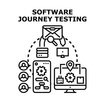 Software journey testing process analyzing user experience Illustrazione stock