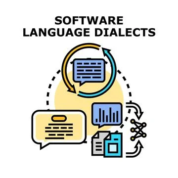 Software language dialects concept illustrating coding variations Stock Illustration