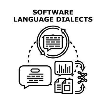 Software language dialects concept illustrating coding variations Stock Illustration