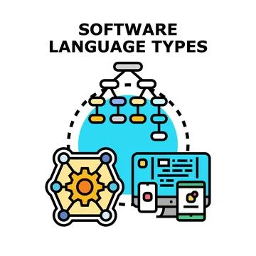 Software language types and programming development concepts Illustrazione stock