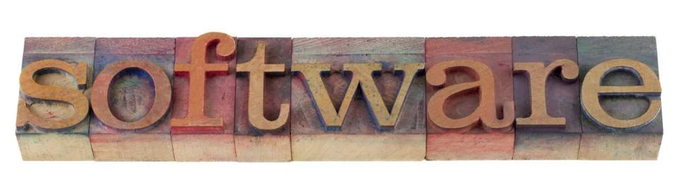 Software in letterpress type software word in vintage wooden letterpress p... 写真素材